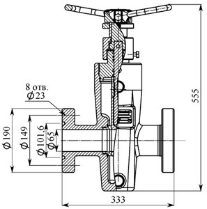 Рис.1. Схема задвижки шиберной ЗМ-65х14